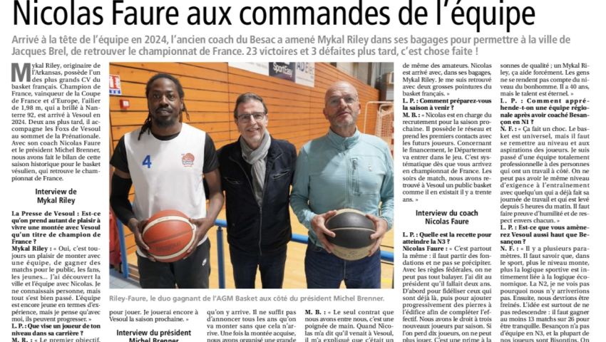 Vesoul en N3 : le pari réussi de l'agm avec Nicolas FAURE aux commandes de l'équipes